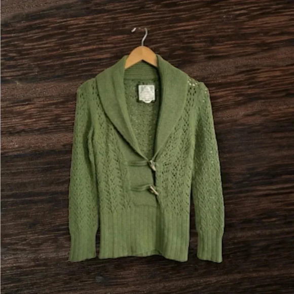 Women’s Medium Green Toggle Sweater Lambswool/Angora Rabbit Blend Luxury Cozy - Picture 2 of 14